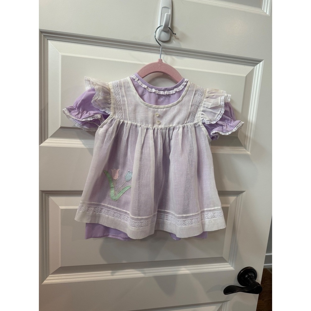 Vintage Nana's Pets JCPenney Purple Dress White Tulip Pinafore Set Size 1.5 18M